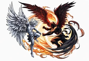Angel and devil fighting back tattoo design tattoo idea
