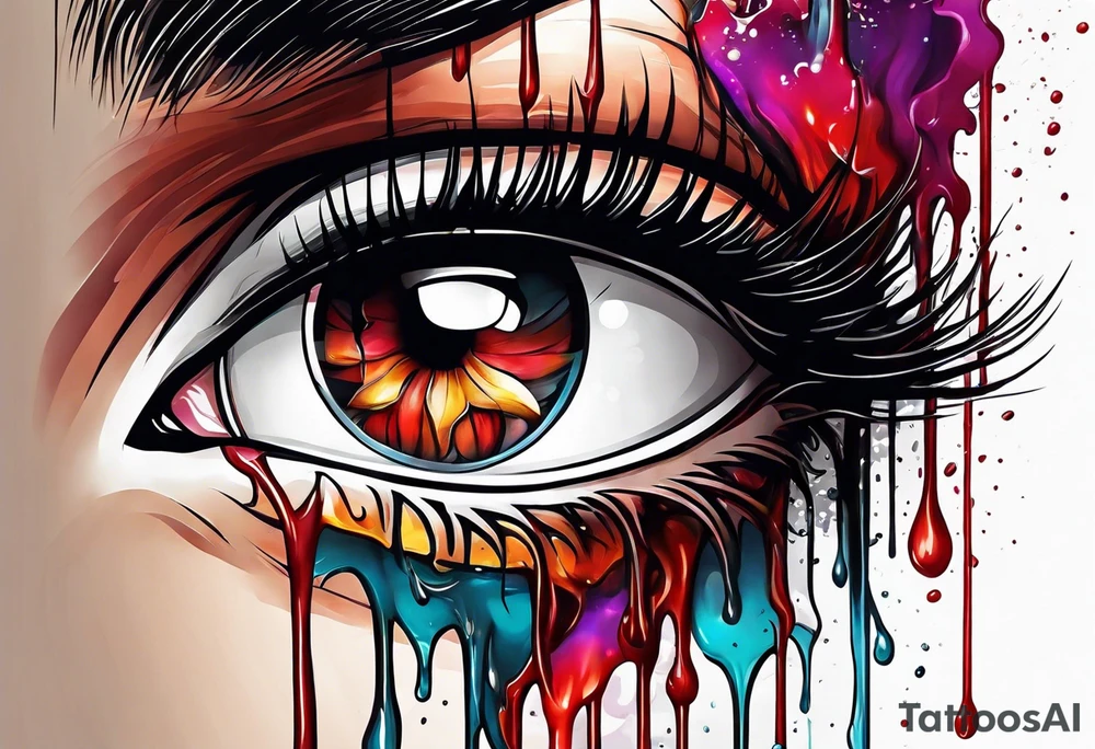 Bleeding tear flows from eye tattoo design tattoo idea