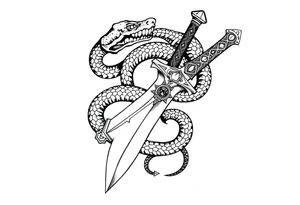 mystical snake coiled around an ancient dagger with jeweled hilt tattoo idea