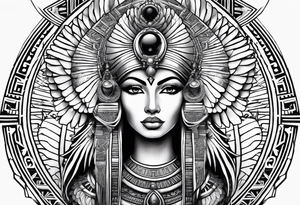 black and white Egyptian goddess Isis tattoo idea