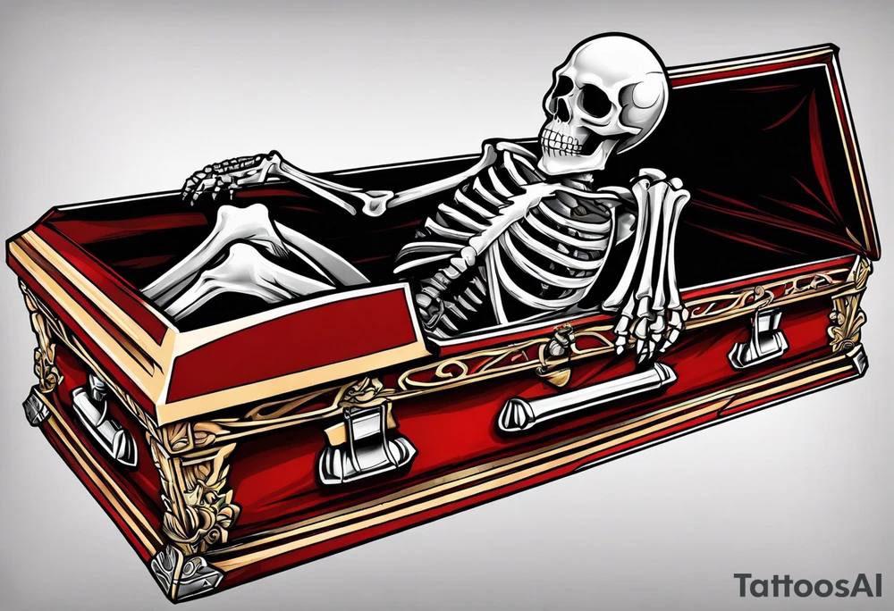 skeleton getting out of coffin tattoo idea
