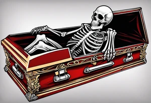 skeleton getting out of coffin tattoo idea