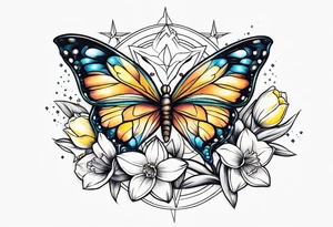 Butterfly, star and daffodils tattoo idea