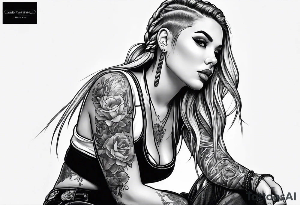 Bikergirl with boxer braids tattoo idea
