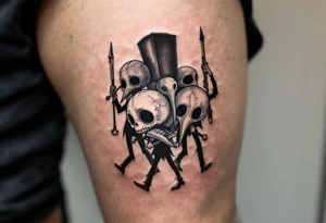 Tim Burton’s funeral parade marches in black and faded silver, with odd-shaped instruments and long, drooping faces. tattoo idea