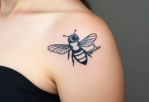 bee with a pilots hat flying next to a jet plane tattoo idea