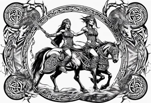 Celtic style female warrior in front on chariot tattoo idea