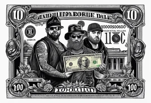 100 dollar bill with a money bag and a robber holding money bag tattoo idea