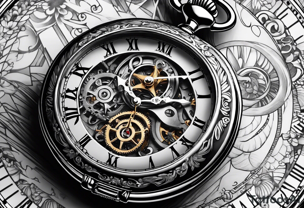 Old school pocket watch exploded showing inner mechanism tattoo idea Old school pocket watch exploded showing inner mechanism tattoo idea