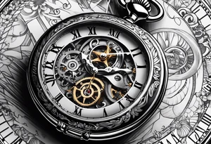 Old school pocket watch exploded showing inner mechanism tattoo idea