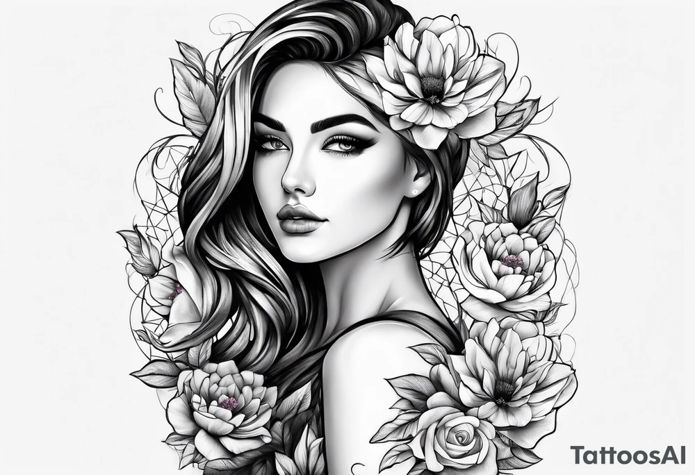 The number seven surrounded by colorful flowers tattoo idea