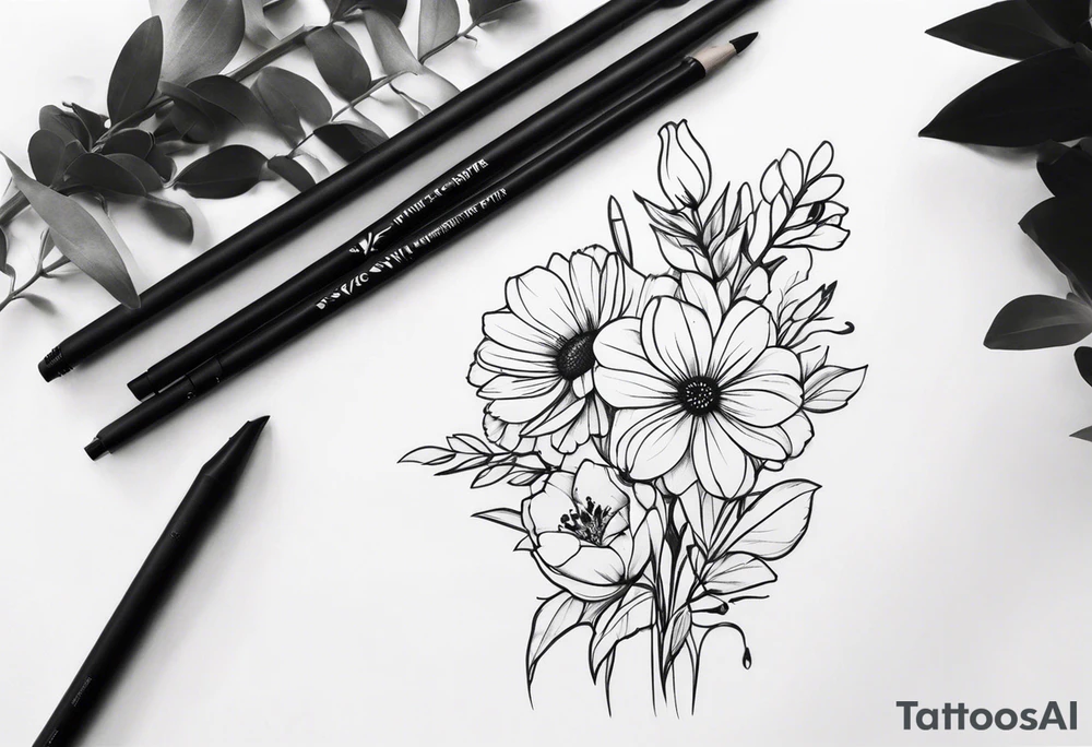 Bouquet de fleurs en long avec des oeillets tattoo idea