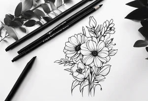 Bouquet de fleurs en long avec des oeillets tattoo idea