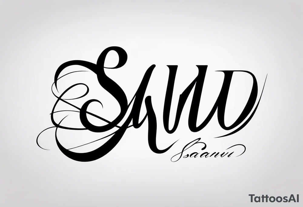 the word "Saanu" minimalistic background but a nice cursive font with the S standing out tattoo idea