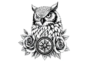 an owl,compass,roses, tattoo idea
