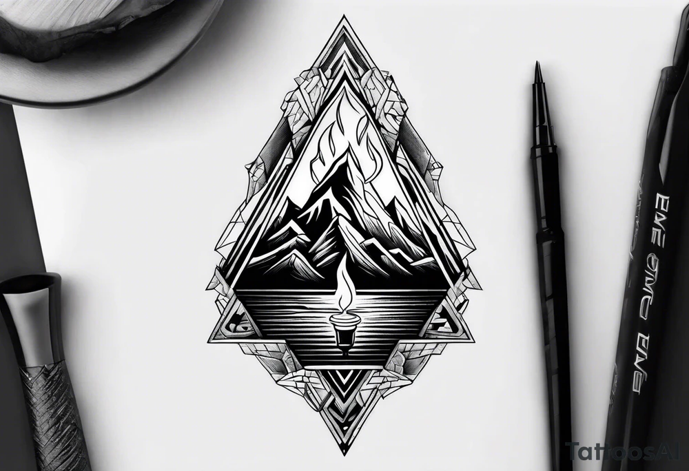 Strong mountain with a flame tattoo idea