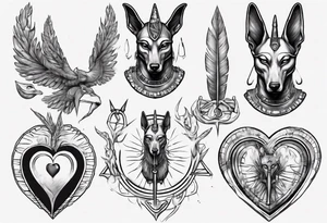 heart and feather on scales anubis weighing of the souls tattoo idea