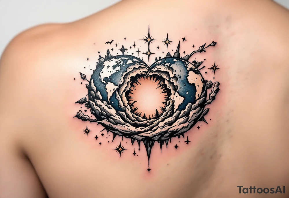 2 different worlds on both sides of a black hole tattoo idea