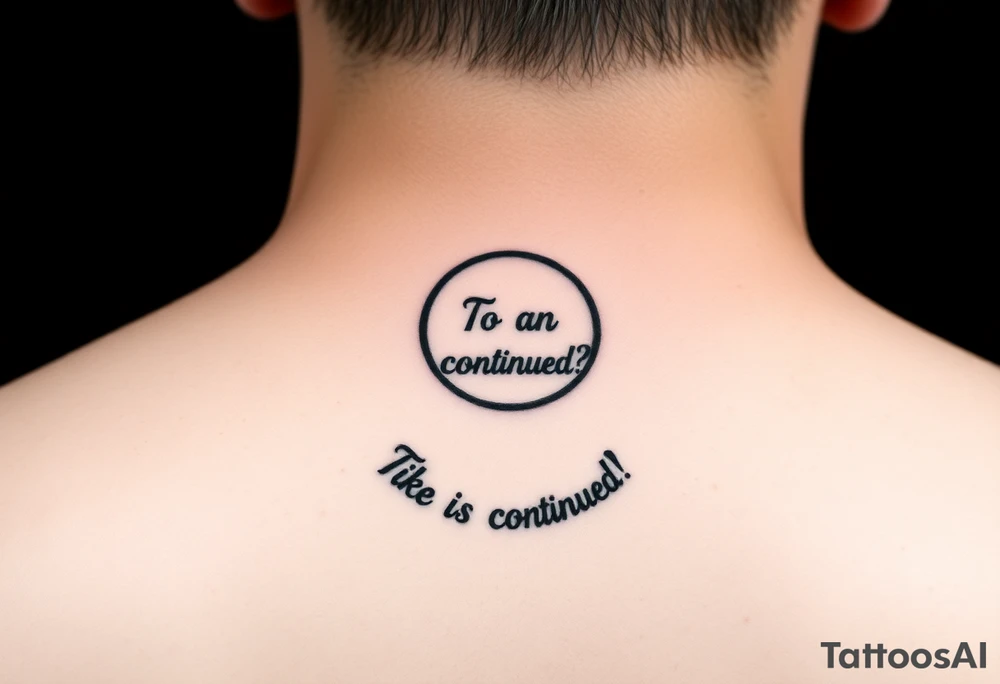"Black circle tattoo (3cm) with barely visible 'To be continued?' around edge. Like a punctuation mark on skin." tattoo idea