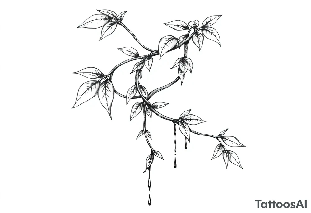 very long twisted plant with long leaves, dripping like ink, growing up under the cleavage tattoo idea