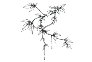 very long twisted plant with long leaves, dripping like ink, growing up under the cleavage tattoo idea