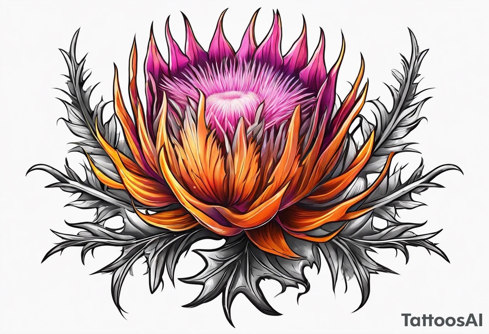 Pink and orange thistle tattoo idea