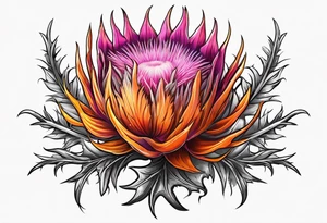 Pink and orange thistle tattoo idea