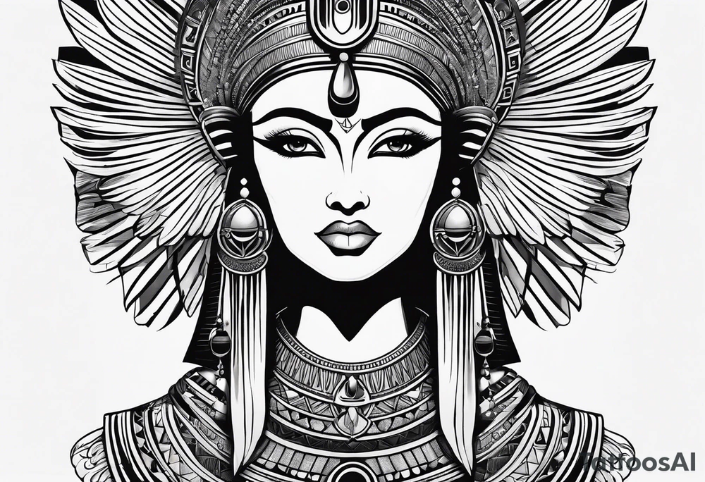 black and white Egyptian goddess Isis tattoo idea