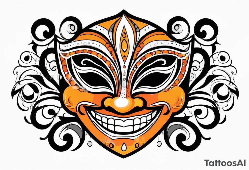 Laughing Male masquerade mask with orange and black circles tattoo idea