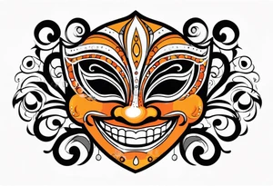 Laughing Male masquerade mask with orange and black circles tattoo idea