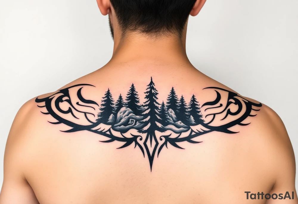 Snowy Alaskan winter forest tattoo idea