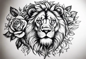 Shoulder lion and rose tattoo idea