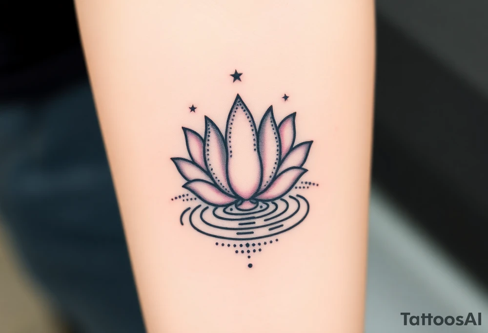 serene lotus flower emerging from sacred waters with ripples tattoo idea