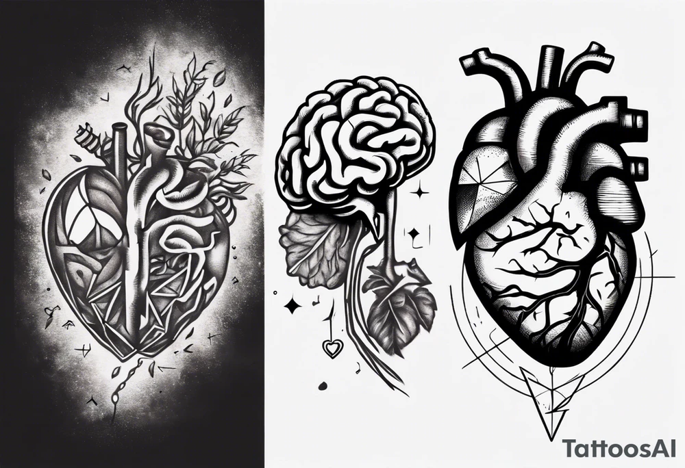Left half human brain and right half human heart tattoo idea Left half human brain and right half human heart tattoo idea