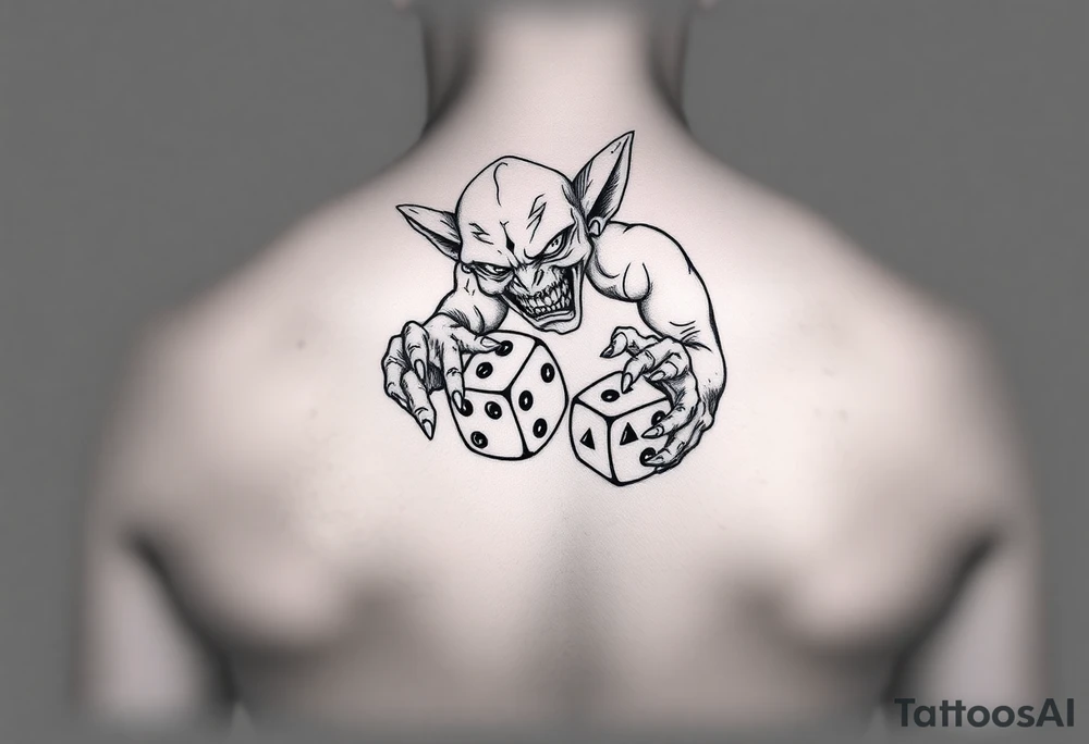 American traditional style goblin rolling dice tattoo idea
