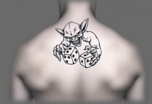 American traditional style goblin rolling dice tattoo idea