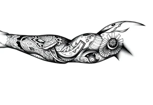 Sicilian Forearm tribal sleeve with patterns and symbols tattoo idea