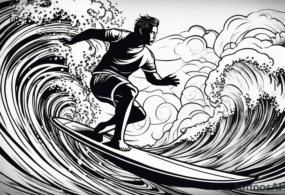 create a tattoo of a naked man and woman surfing tattoo idea