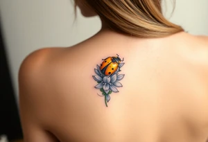 Golden or yellow ladybug on a lavender flower tattoo idea