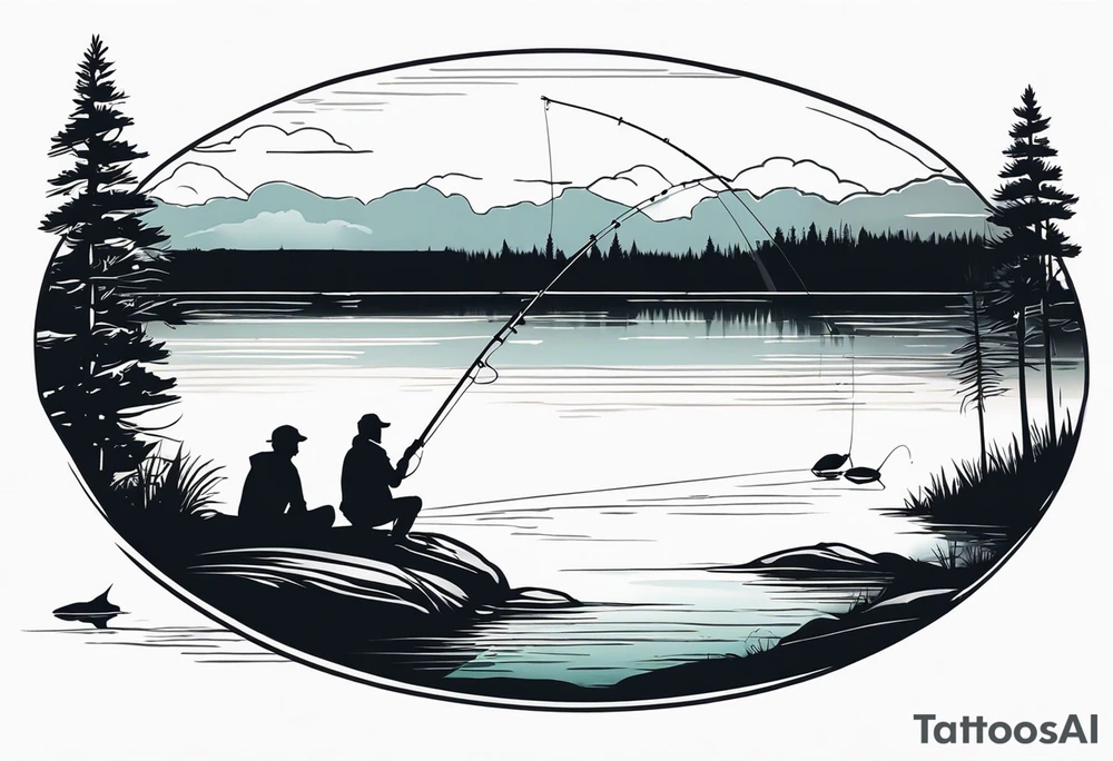Fishing rod on a lake bank
do not put a fish in the picture fine line silhouette tattoo idea