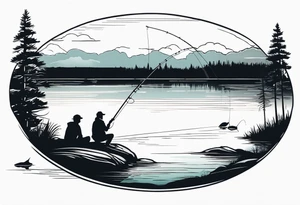 Fishing rod on a lake bank
do not put a fish in the picture fine line silhouette tattoo idea