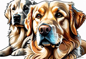 two dogs one is a dark colored golden retriever and the other is a light colored Labrador. They are happy. tattoo idea