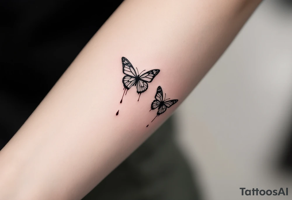 Two butterflyes with blood driping tattoo idea