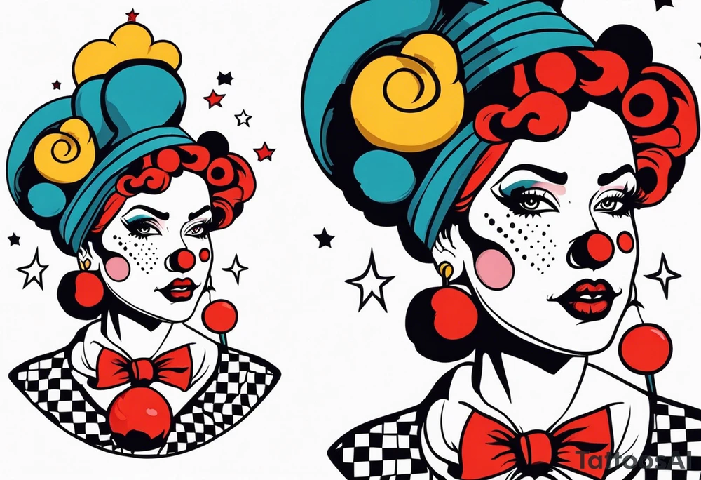 pin up style clown woman tattoo idea