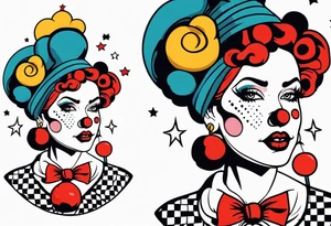 pin up style clown woman tattoo idea