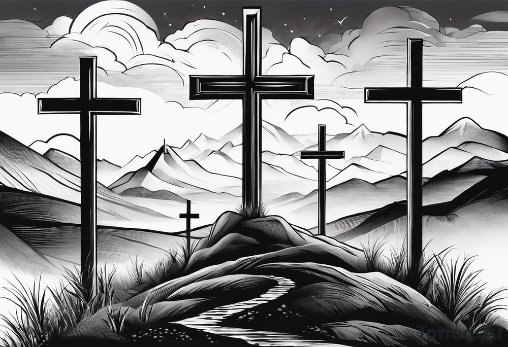 3 crosses on a hill facing east tattoo idea