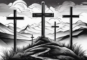 3 crosses on a hill facing east tattoo idea
