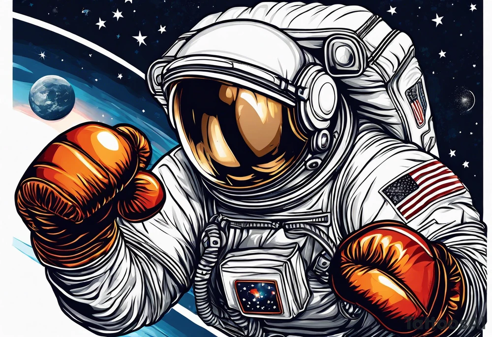 Astronaut with boxing gloves tattoo idea