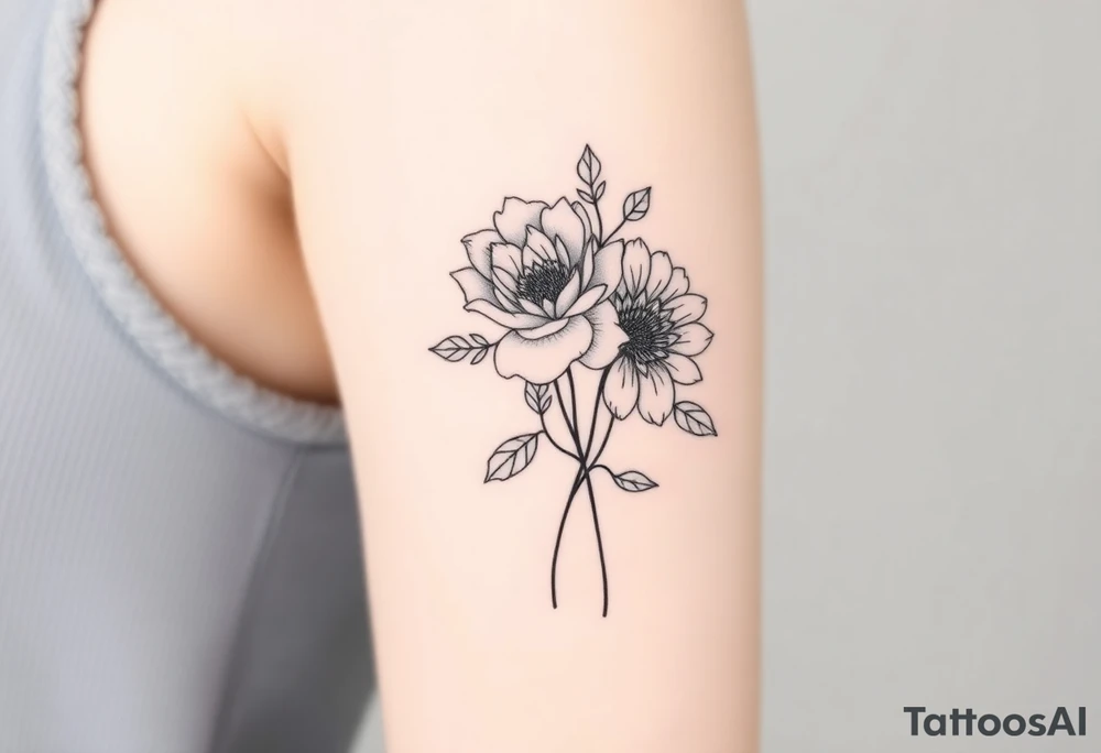 Rose and Chrysanthemum bouquet tattoo tattoo idea