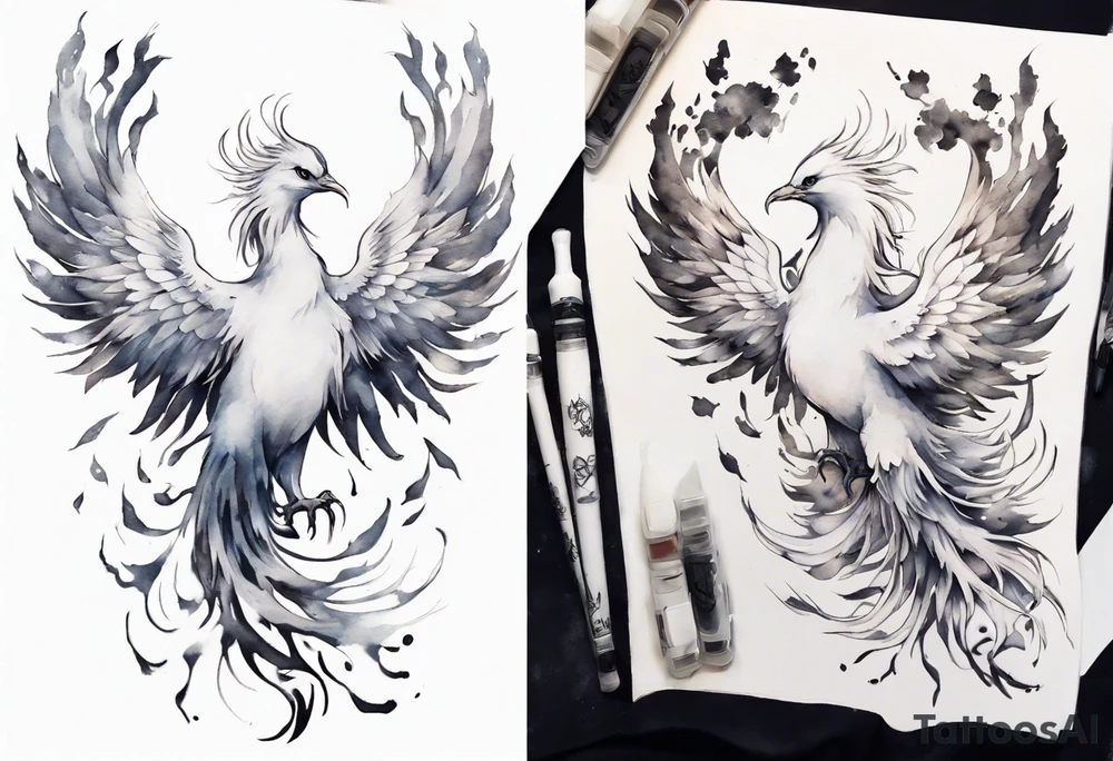 a white phoenix wearing iron diadem tattoo idea
